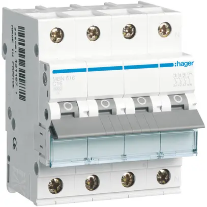 Disjoncteur Hager MCB 4P 415V type B 16A Icn 6kA 4UM 