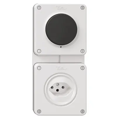 Combinazione NUPU NEVO, interruttore a pulsante schema 3/1L + presa tipo 13, bi 