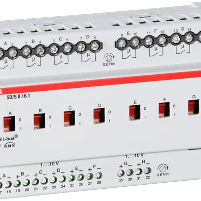 Actionneur-variateur KNX INC 8×, 16 A/230V, 0…10V,REG-K, 4UM 