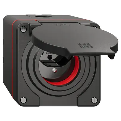 NAP-Steckdose NEVO, 1×T13, IP55 gemäss SN 441011, m.roter Dichtung, schwarz 