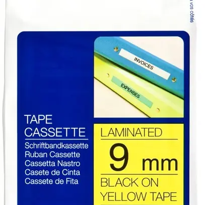 Cassette ruban Brother TZe-621 9mm×8m, jaune/noir 