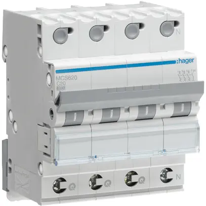 Disgiuntore Hager MCB quickconnect 4P 415V tipo C 20A Icn 6kA 4UM 