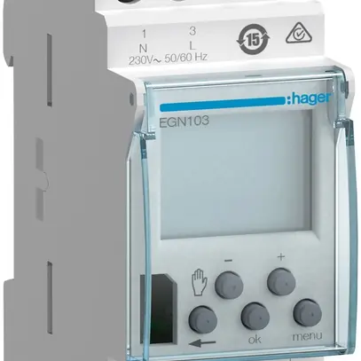 Interrupteur horaire Hager digital hebdo confort 1 canal 1 inverseur 10A 2 UM 