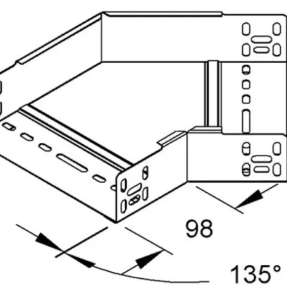 Coude horiz.45° pour ch.de câbles 500×60mm zingué sendzimir 