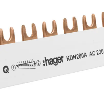 Pettine di raccordo Hager 2P 2L forca 16mm² 80A 210×12mm bianco 