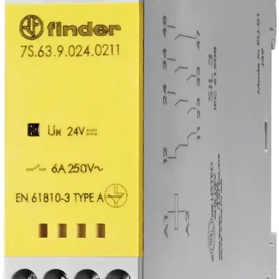 Relè di commutazione AMD Finder 7S.63, 2Ch+1R(+1Ch) 6A/24VDC AgSnO2, SIL 3 