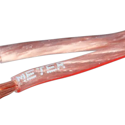 Câble plat pour haut-parleur 2×1.5mm² transparent-rouge Bobine à 100m 