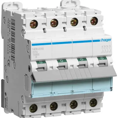 Disgiuntore Hager MCB 3P+N 415V tipo B 16A Icn 10kA Icu 15 kA 4UM 