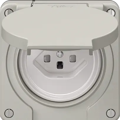 Prise FI NEVO N.CO, 30mA, type 23, shutter, bornes de raccordement, gris clair 