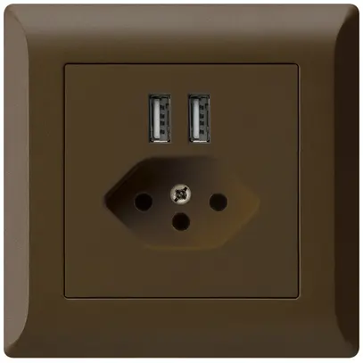 Prise ENC 2×USB & T13 kallysto.line 2400mA brun 