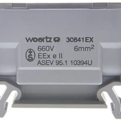 Abzweigklemme Woertz Ex 2.5…6mm² 41A 750V Schraubanschluss 2×1 TH35 grau 