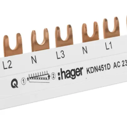 Pettine di raccordo Hager 4P 4L forca 16mm² 80A 210×12mm Ue 400V bianco 