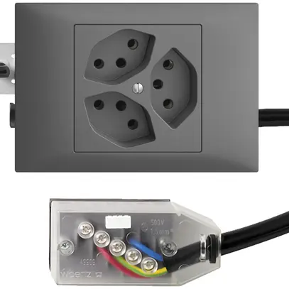EB-Steckdose EDIZIOdue 3×T13 L1 dunkelgrau 45…69mm für Technofil 