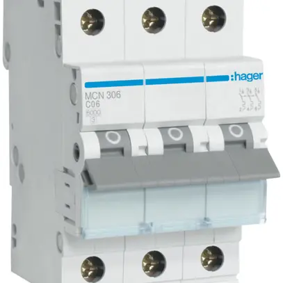Disjoncteur Hager MCB 3P 415V type C 6A Icn 6kA 3UM 