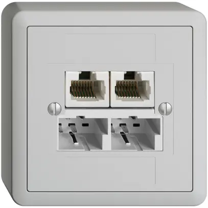 Presa AP SOHO 2×TT/2×RJ45/u sep.ITplus EDIZIOdue grigio chiaro 