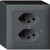 Prise AP kallysto 2×T13/1 anthracite avec sécurité enfants 