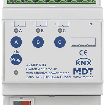 Attuatore-commutatore KNX AMD MDT AZI-0316.03 3-can 16A 230VAC 4UM 