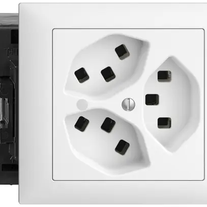 Presa INS 3×T23 16A 53mm, EDIZIOdue bianco con LED verde con mors. innesto 