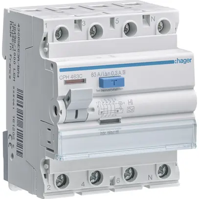 Interrupteur différentiel Hager RCCB (RCD) 4P 400V 0.3A type A 63A 6kA 4UM 