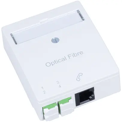 Boîte de raccordement FO ENC R&M, 2×LC/d APC SM + 1×RJ45 4P, 60×60mm, blanc 