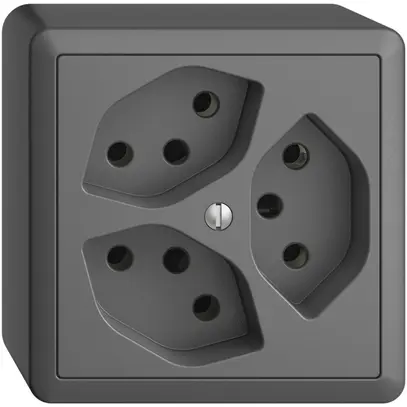 Presa AP EDIZIOdue 3×T13 grigio scuro, 3×S con shutter 