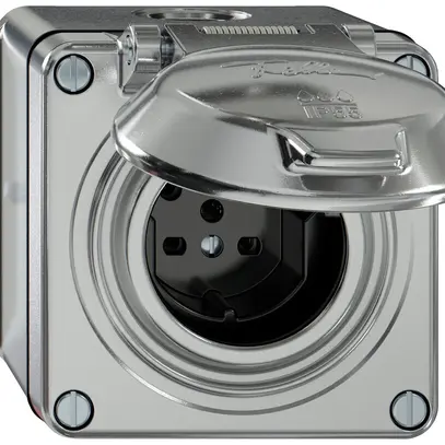 Prise AP ELEMENT SNAPFIX® 1×type 15 10A 440V avec clapet IP55 alu 