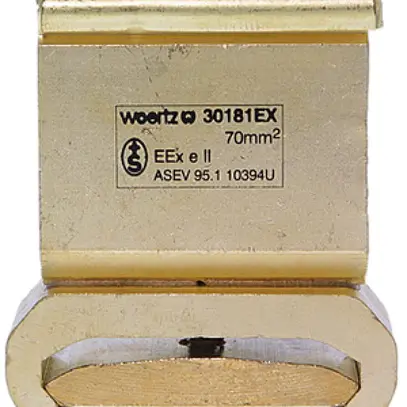 Morsetto di terra componibile Woertz Ex 70mm² raccordo a vite 2×1 guida DIN 35mm 