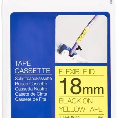 Cassette ruban Brother TZe-FX641 18mm×8m, jaune/noir 