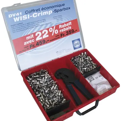 Assortiment fiches WISI DV41 type F, avec pince à sertir 