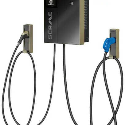 Station de charge murale Scame BE-D 25kW 60ADC 1×T2 CCS 1×CHAdeMO 4.5m IP55 