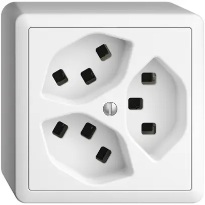 Prise AP 3×T23 16A EDIZIOdue blanc, avec bornes enf. 