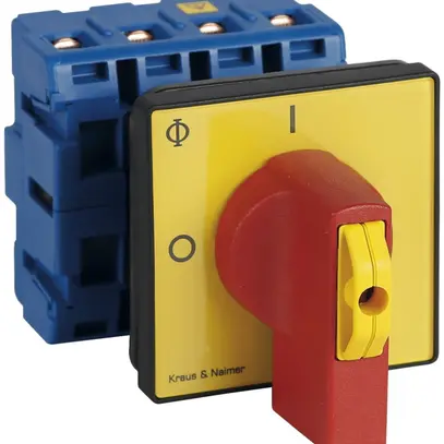 Interrupteur sectionneur INC 4P p.mont.front., 20A, 0-1, jn, 64×64mm, verr.ro/jn 