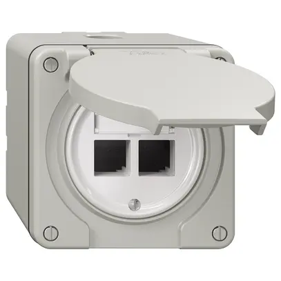 Kit di montaggio NAP Feller S-One EASYNET, per 2×RJ45, altezza d.mont.64 mm, grc 