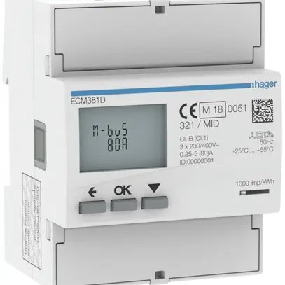 Compteur d'énergie AMD HA ECM381D 3P direct 80A M-Bus MID import+export 2T+2T 