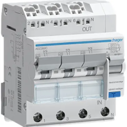 Disjoncteur différentiel Hager RCBO QC 3P+N 400V car.C 10A 0.03A type A 6kA 4UM 