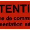 Plaque autocollante 80×30mm rouge (Attention ligne de commande) 