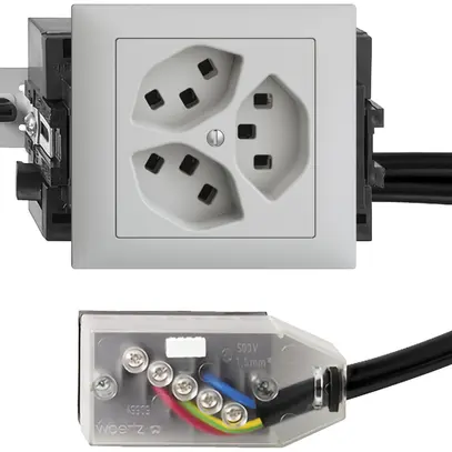 Presa INS 3×T23 16A grigio chiaro 53mm L1 EDIZIOdue per Technofil 