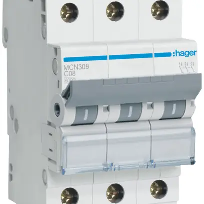 Disgiuntore Hager MCB 3P 400V tipo C 8A Icn 6kA 3UM 