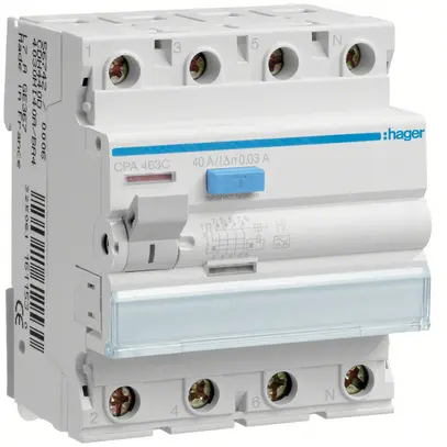 Interrupteur différentiel Hager RCCB (RCD) 4P 400V 0.03A type A HI 40A 4UM 