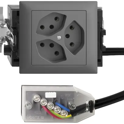 Presa INS EDIZIOdue 3×T13 L1 53mm Snap grigio scuro per Technofil 