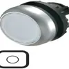 Bouton-poussoir lumin.ETN RMQ plat blanc, à rappel, anneau chromé 