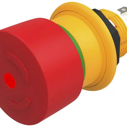Poussoir lumineux à champignon EAO 61 1NO 1NC racc.soud.12…28V Ø16mm rouge/vert 