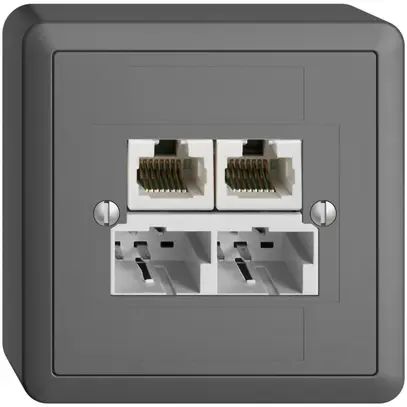 Presa AP SOHO 2×TT/2×RJ45/u sep.ITplus EDIZIOdue grigio scuro 