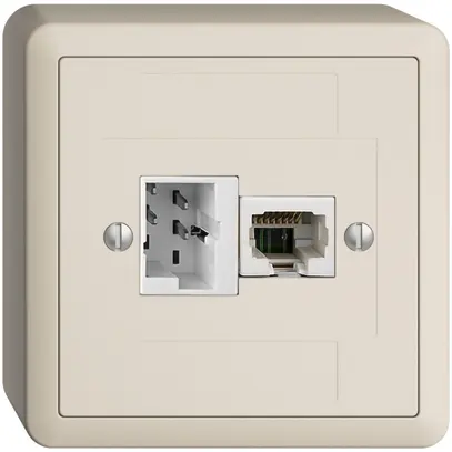 Presa AP 1×T+T,1×RJ45/u 4P EDIZIOdue crema, ITplus ITM 