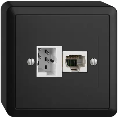 Presa AP 1×T+T,1×RJ45/u 4P EDIZIOdue ITplus ITM nero 