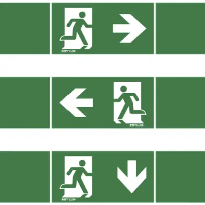 Set de pictogrammes ESYLUX SLA 14m flèche d/g/b 70×312mm 