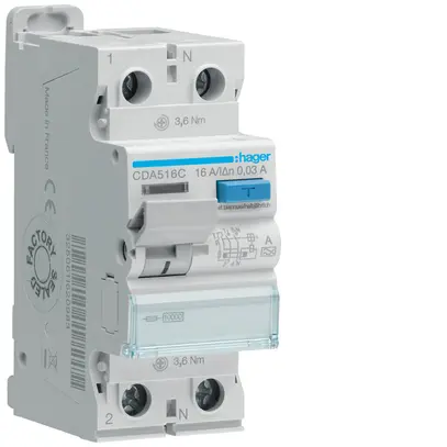 Interruttore differenziale Hager RCCB (RCD) 2P 230V 0.03A tipo A 16A 10kA 2UM 
