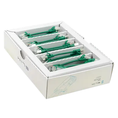 Cavo patch SLIM: 10cm, verde, 50 pezzi Cat.6A, U/FTP, jack non infrangibile 