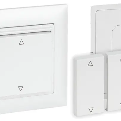 Émetteur RF mural Omnio 4 canaux avec symbole flèche haut/bas blanc 