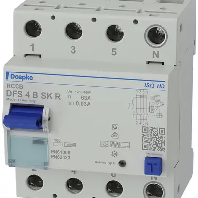 Interruttore differenziale Doepke 63A 30mA tipo B SK ISO, 4L, HD, N destra 